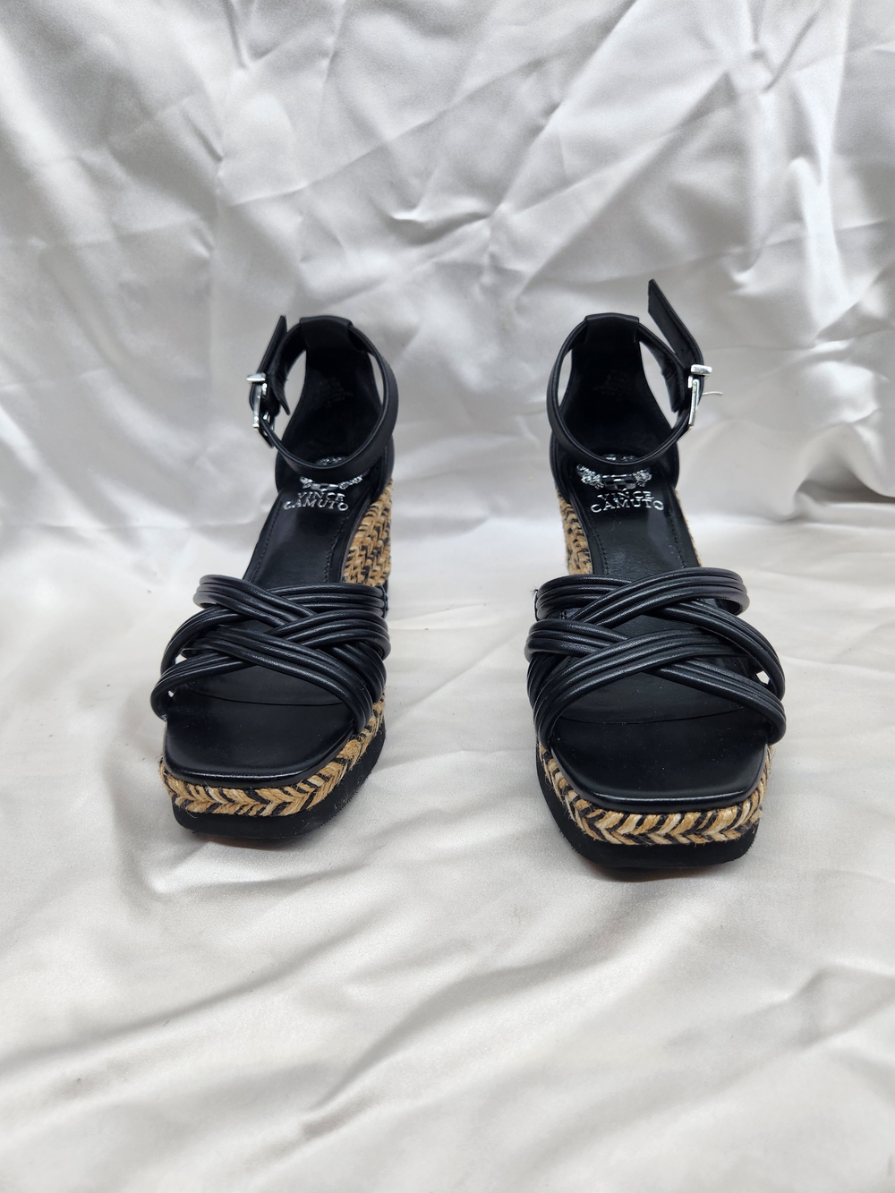 Vince Camuto Black Woven Strap Espadrille Wedge Sandals